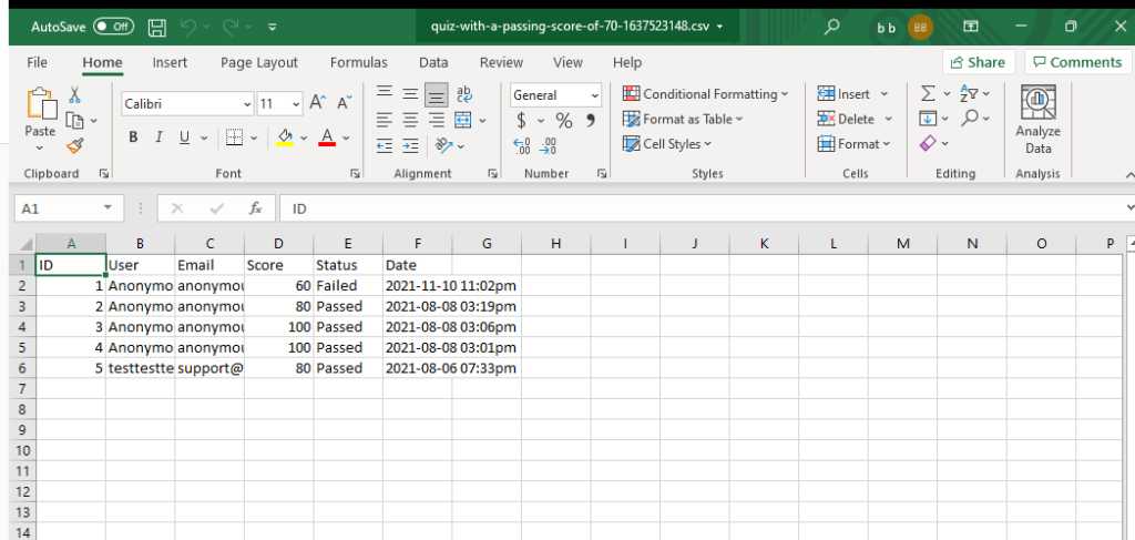 export xapi score data