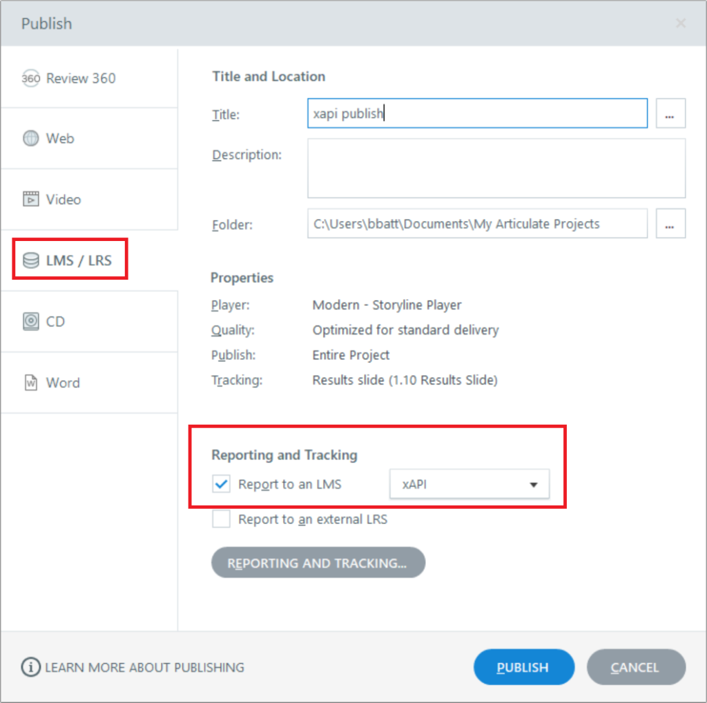 publish to lms in storyline